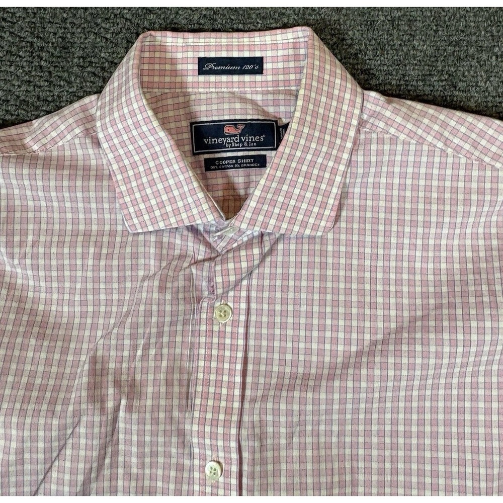 Vineyard Vines "Cooper Shirt" Mens L Pink Blue Check Button Up Premium 120s
